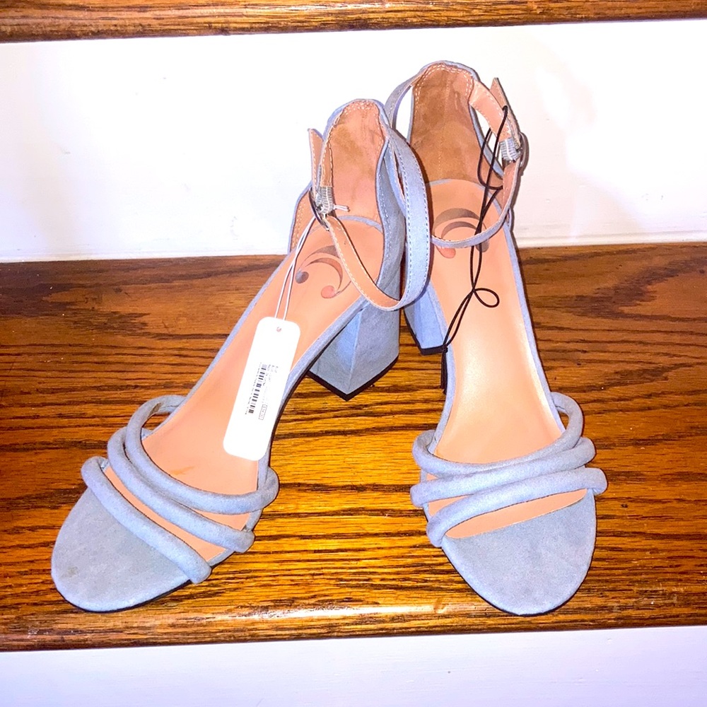 Light Blue suede chunky heels Size 10